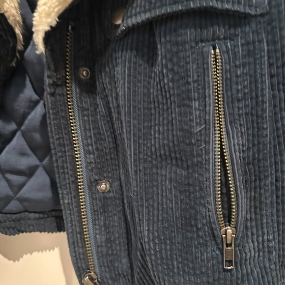 Free People Navy Corduroy Jacket with Cream Sherpa Collar - Picture 2 of 5